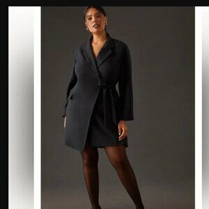 By Anthropologie Navy Blue Blazer Wrap Mini Dress with Open Back Sz 6